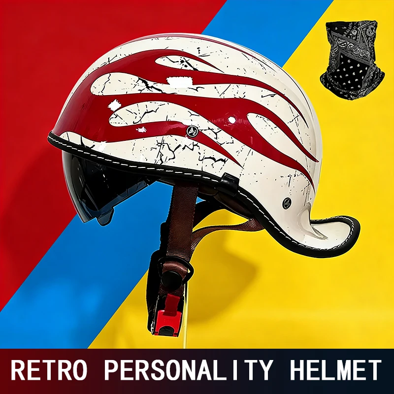 

Женский ретро-шлем с откидным козырьком, летний полушлем, мотоциклетный шлем, универсальный шлем для мотоциклов и электроскутеров, подходит для всех сезонов.