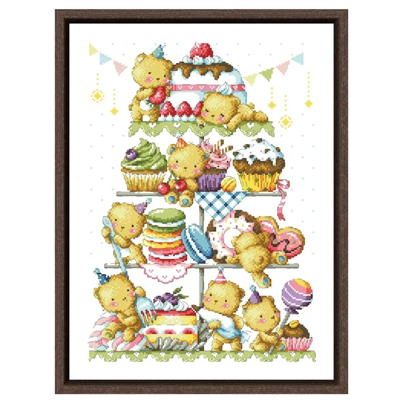 Fare torte punto croce cartoon bear tower 18ct 14ct 11ct tessuto bianco filo di cotone ricamo ricamo fatto a mano fai da te