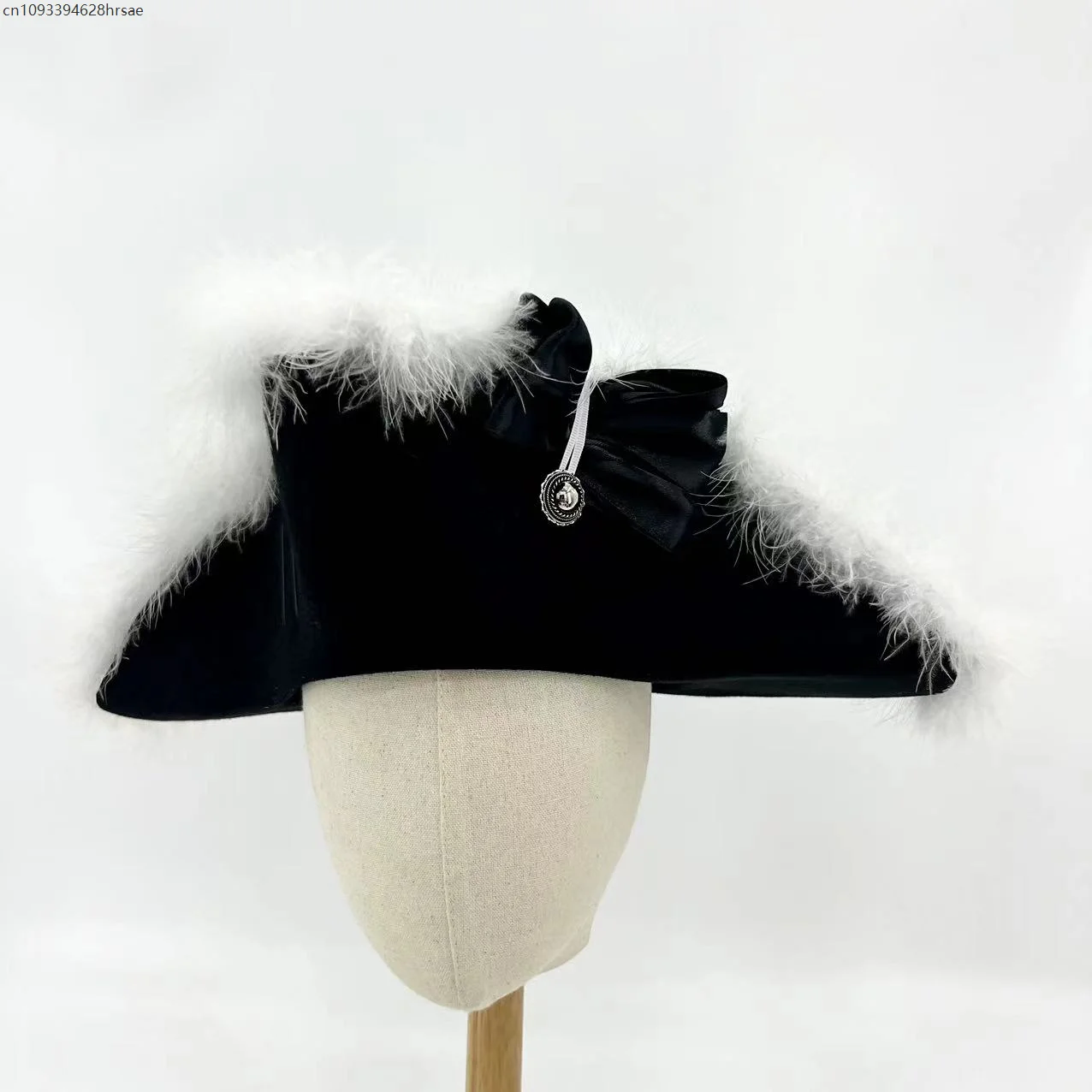 Il cappello tricorne del XVIII secolo in lana nera Frederick Prussia Germania Berretto Nero Accessori per adulti da 56 cm a 58 cm Dimensioni testa