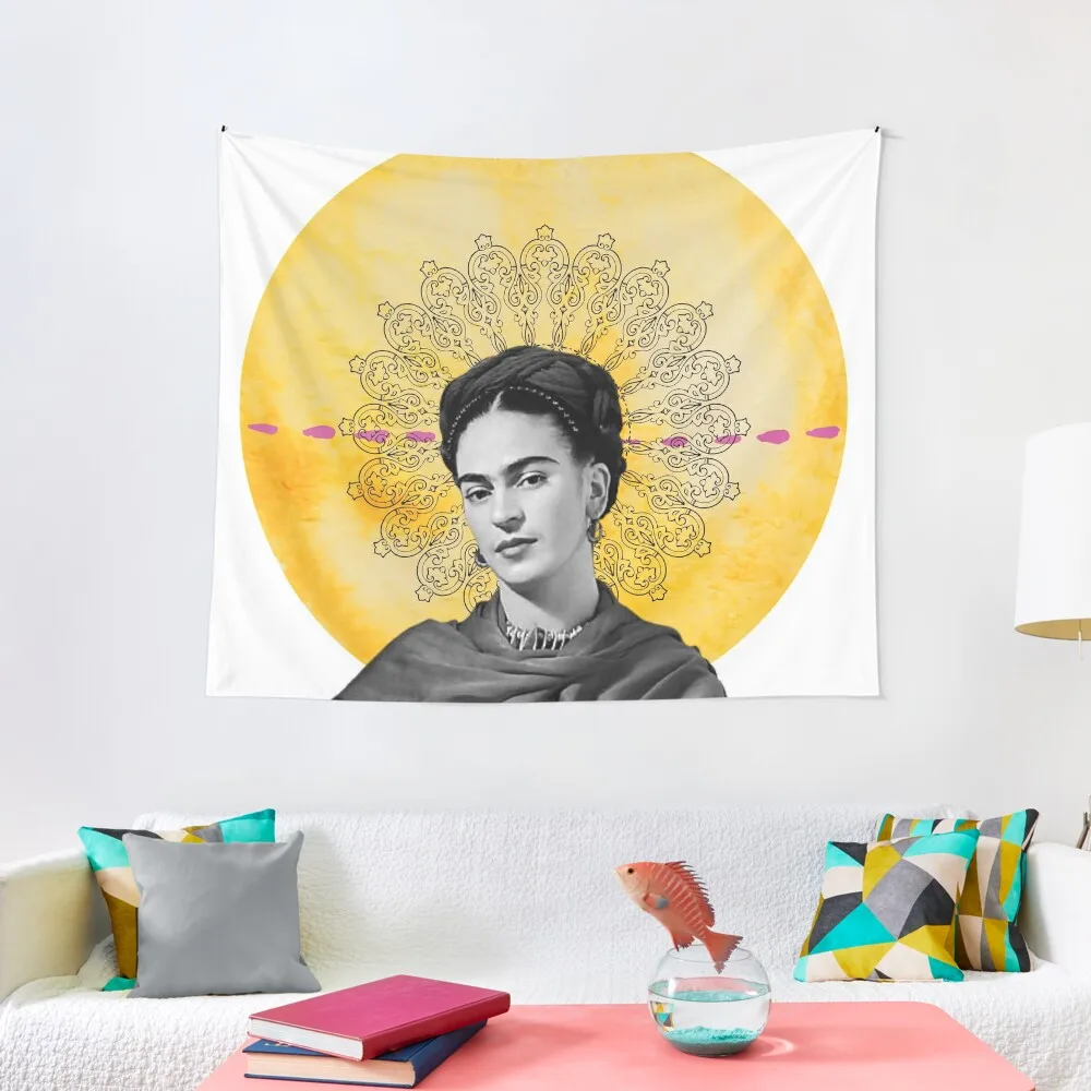 Frida Kahlo, watercolor flowers, color, black and white Tapestry Room Decore Aesthetic Custom Tapestry