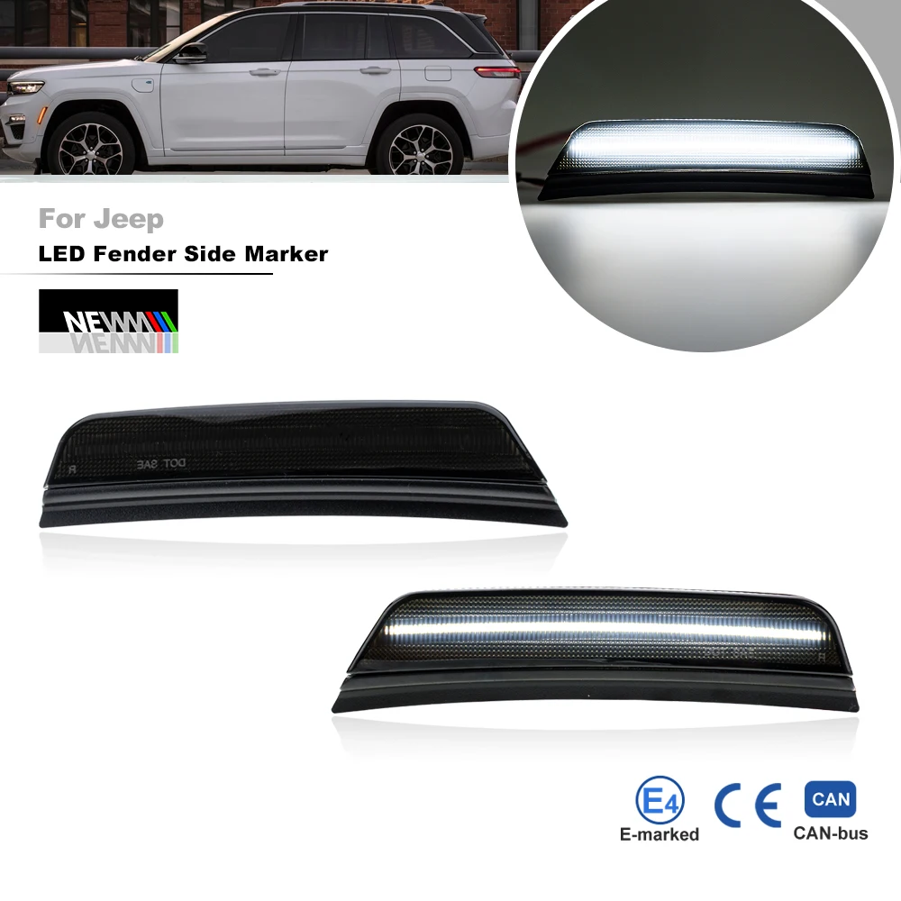 

Дымчатый белый/янтарный сменный маркер крыла для Jeep Grand Cherokee WL 2021 + комплект боковых габаритных фонарей светодиодного бампера в сборе 68378432 АБ