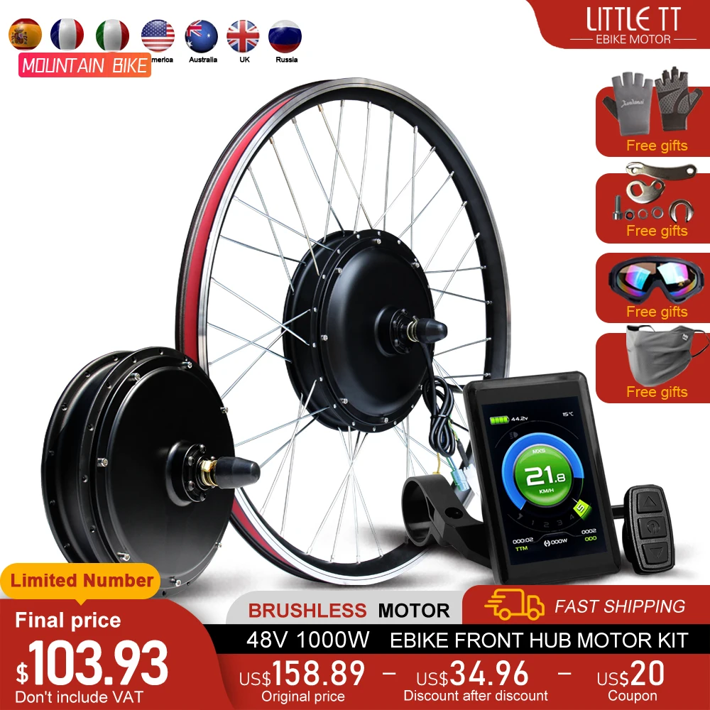 

Electric Bike Conversion Kit 48V 1000W Front Brushless Gearless Hub Motor Wheel Drive 20-29inch 700C For Ebike Conversion Kit