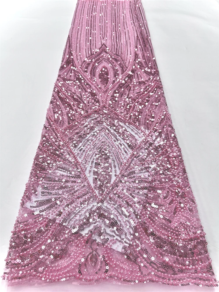 Африканская кружевная ткань с блестками, французская кружевная ткань ручной работы с вышивкой бисером, сетчатый материал с бусинами для вечернего платья в Нигерии