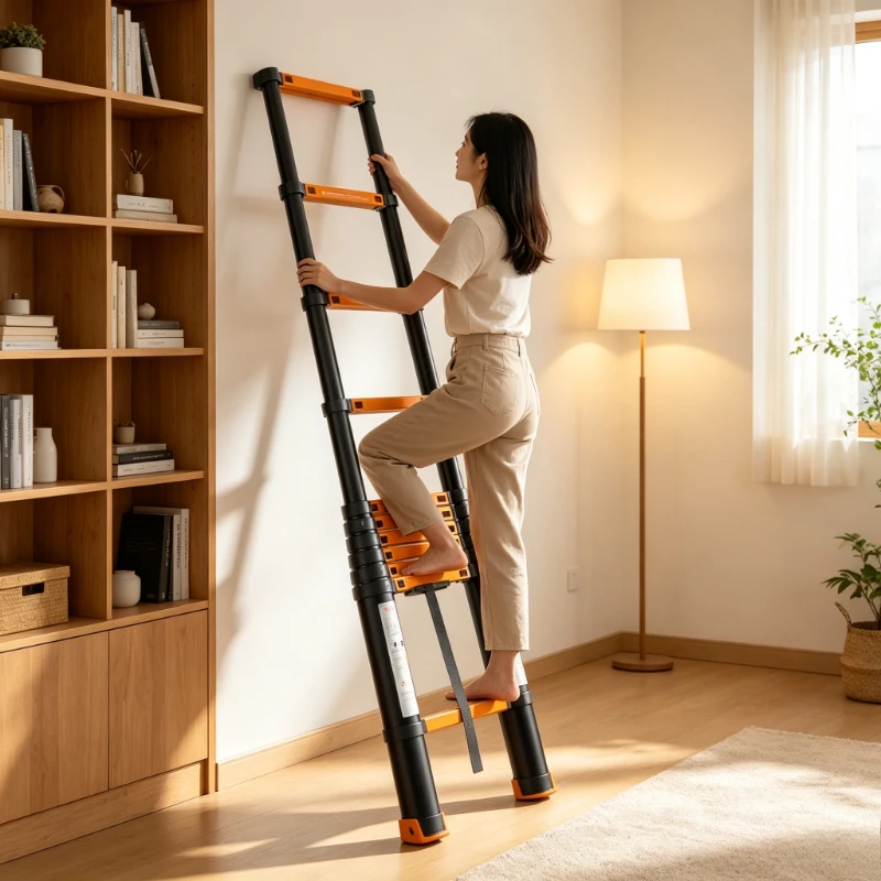 Heavy Duty Aluminum Telescopic Ladder, Foldable Extension Step Stool for Home,Portable A-Frame with Anti-Crack Design