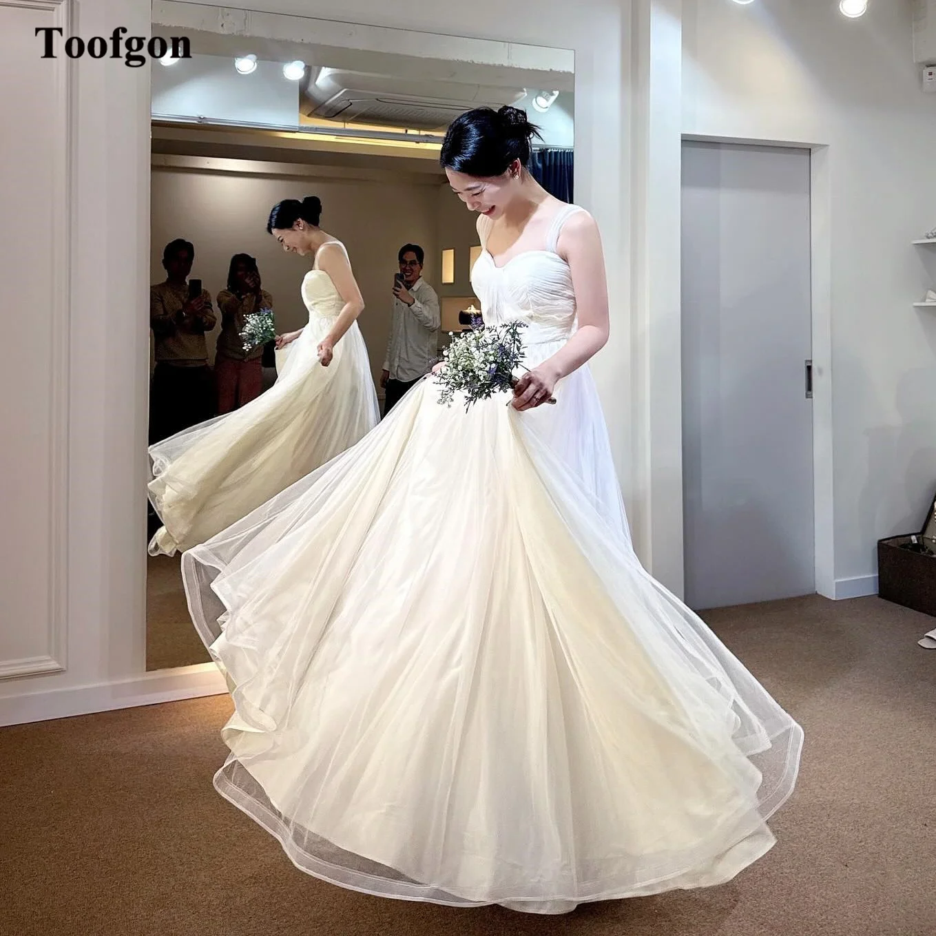 

Toofgon A Line Korea Tulle Wedding Gowns Customized Sweetheart Straps Bride Dresses Wedding Photo-shoot Formal Party Dress 2025
