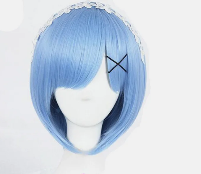 Re Zero Start Life From Another World Rem Cosplay Wig Blue Short Straight Hair