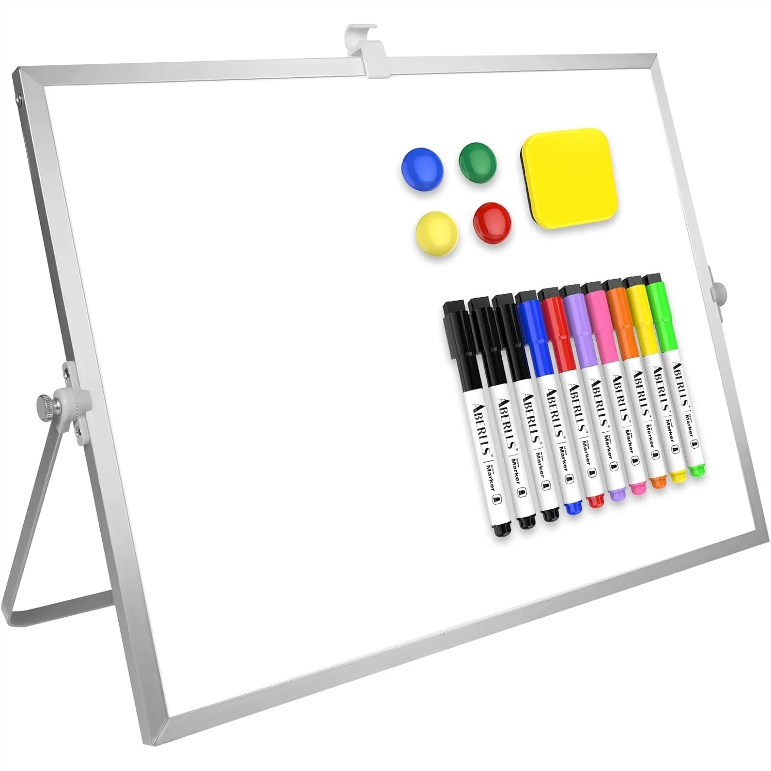 

Double Sided Dry Erase Board 16x12 with Stand, Magnetic Whiteboard Set for Desk Office, 10 Markers, 4 Magnets, 1 Eraser