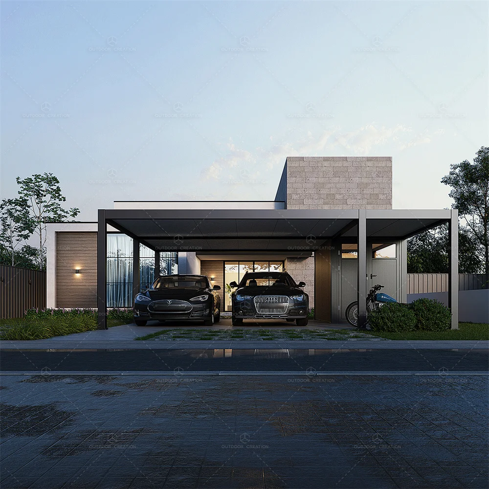 

Modern Outdoor Garage Canopy Waterproof Fixed Roof System Garden Gazebo Aluminum Pergola Carport
