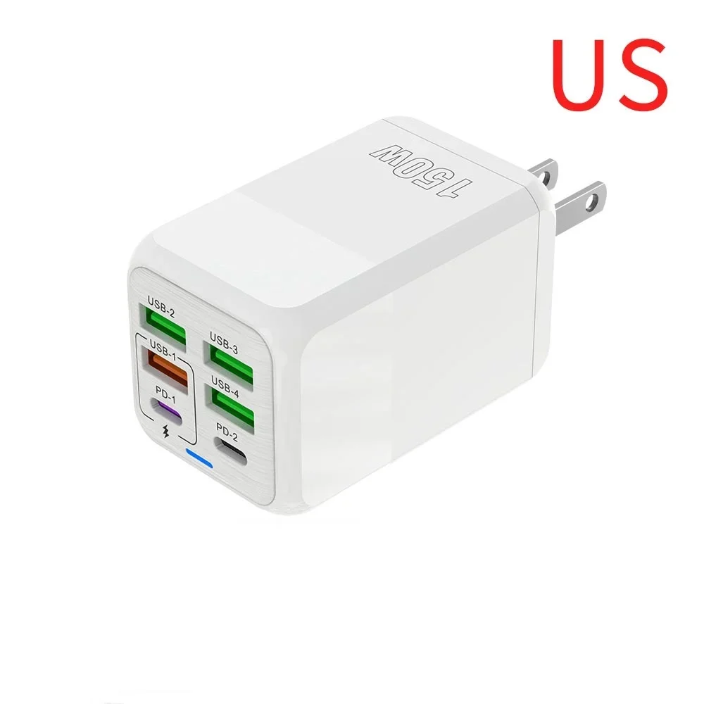 

150 Вт, 6 портов Pd QC 4,0, USB C, быстрое зарядное устройство, настенный адаптер, сверхбыстрая зарядка для Iphone, Samsung, Ipad, Xiaomi, Huawei Oneplus Oppo