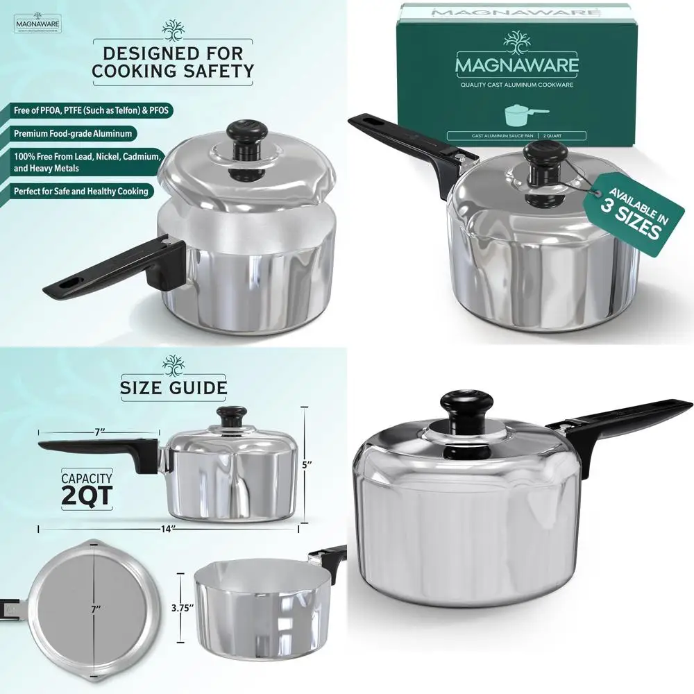 

2-литровая кастрюля из литого алюминия с крышкой — многофункциональная легкая посуда для соусов, пасты, супов — подходит для использования в духовке, с боковым изливом для слива