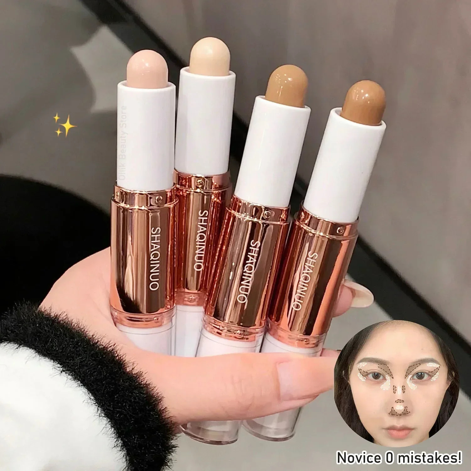 Double Head Highlighter Contour Stick 3D Nose Side Face Shadow Bronzers Natural Brighten Matte Lying Silkworm Shading Stereo Pen