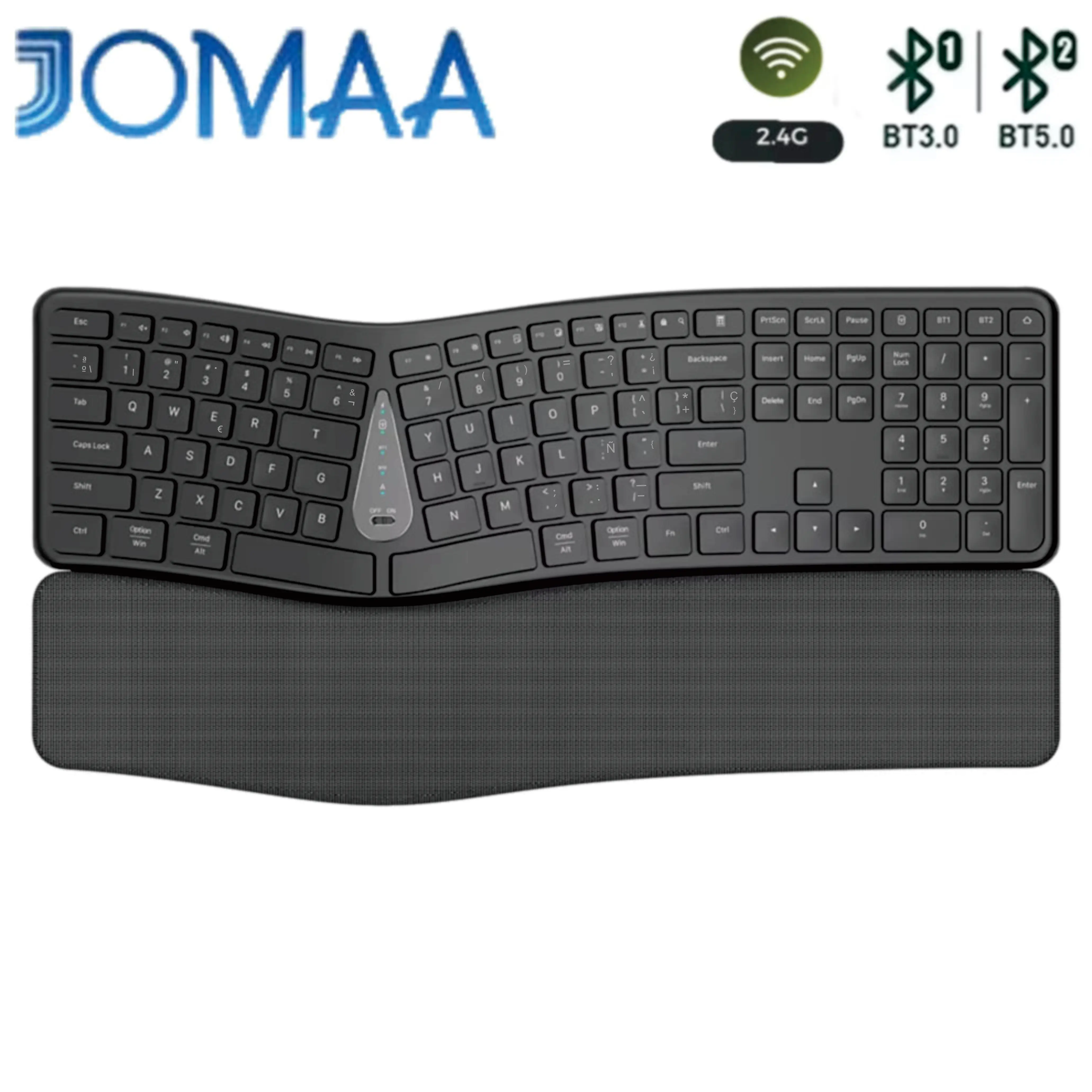Tastiera Wireless Ergonomica 2.4G, Digitazione Naturale e Confortevole, Poggiapolsi, Tastiera Bluetooth Ricaricabile Multi-Dispositivo per Laptop