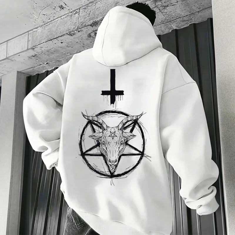 Sudadera con capucha para hombre, estilo casual, para otoño e invierno, con símbolo 666, estampado de diablo, estilo gótico, estilo callejero, estilo satánico