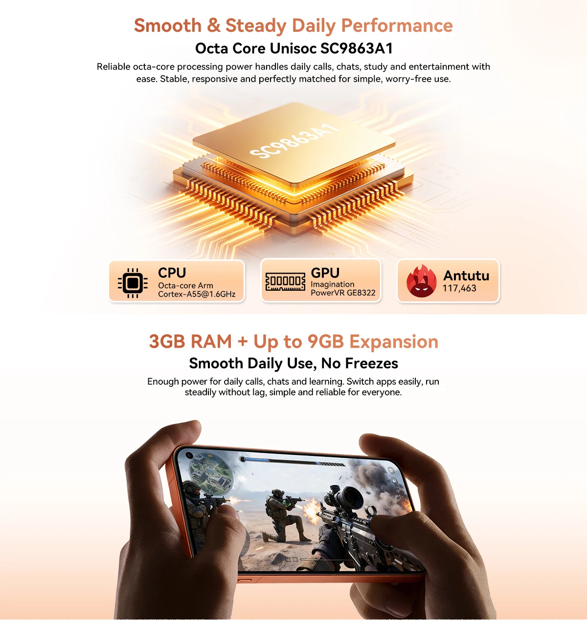 Blackview WAVE 2C Mini Palm Smartphone, 12GB Expand RAM(3GB Physical+9GB Virtual RAM) 32GB ROM, 5 Inch Small Screen, 1080P Video Recording, Android 16, Face Unlock, 3000mAh Battery, Google Lens, Free Soft TPU Protective Case