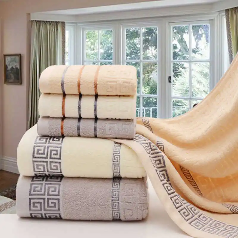 

3 Pack Bath Towel Set 100% Cotton Bathroom Face Towel Sport Gym Hand Washcloth Geometric Design Terry Towels For Adults
