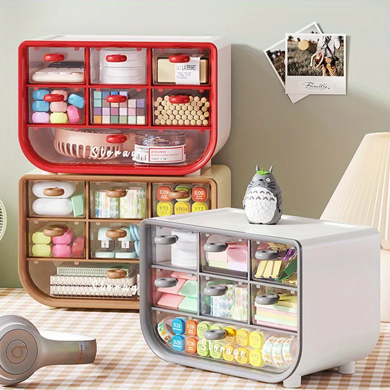 Caja de almacenamiento de escritorio con cajón, joyero multifuncional para cosméticos, caja de almacenamiento transparente multiescenario con soporte de carga estable