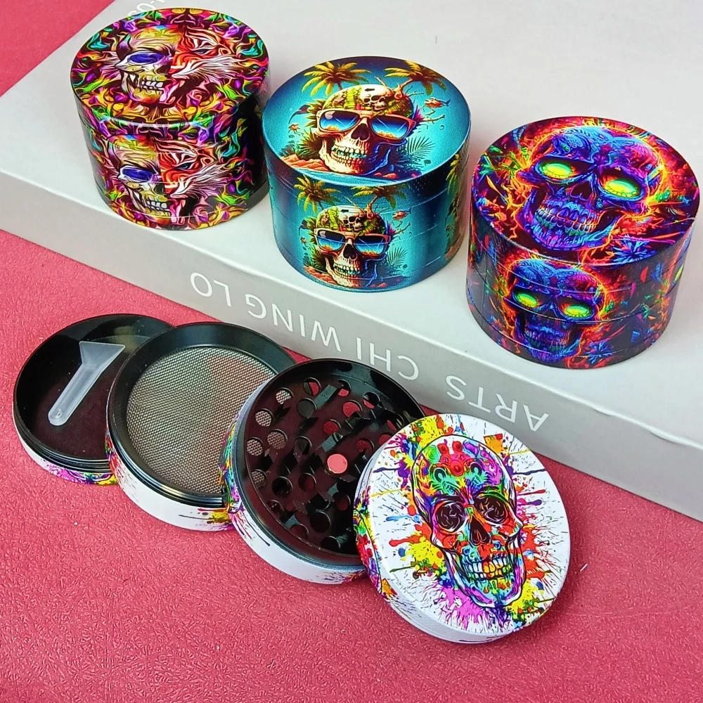 Molinillo de hierbas de calavera de 2 pulgadas, molinillo de tabaco de hierba cruda, sal, pimienta, molino de Metal Manual de 4 capas, mortero de especias, herramienta para cigarrillos de humo