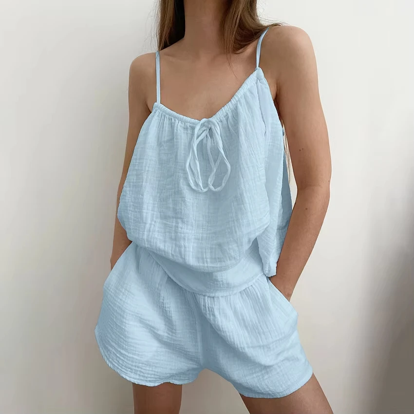 2026 Summer New Women's Pajamas Pure Cotton Strap Shorts Comfortable Pajamas 2-piece Set Casual Home Clothes Y2K Hot Sale