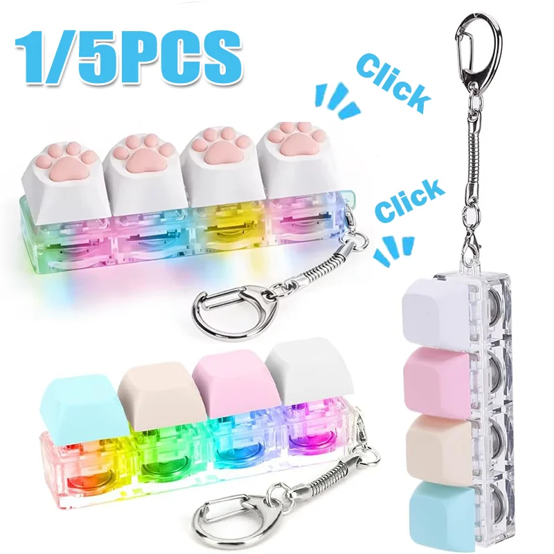 

Silicone Cat Paw Clicker Keychain with LED Light Glowing Stress Relief Fidget Toy Keyboard Style Button for Relief Anxiety