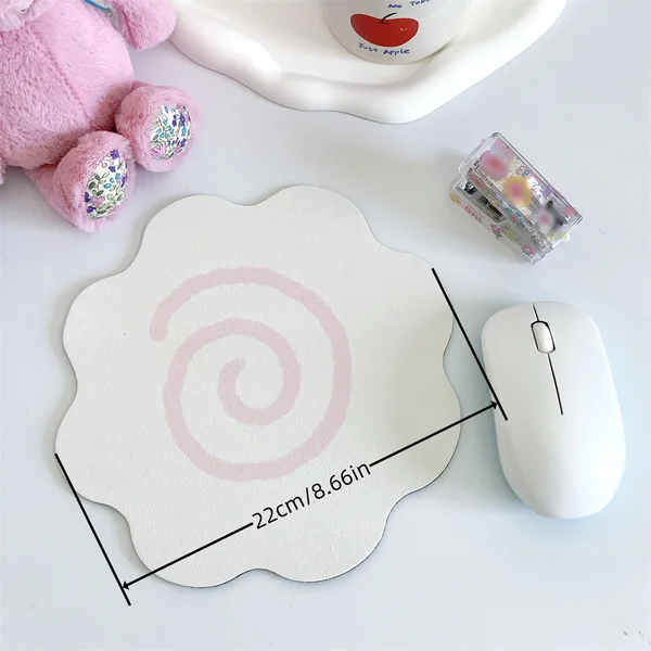 Steve Aesthetic Leather + Rubber White Flower Shape Fish Cake Mouse Pad Student Desktop Decoration Mat