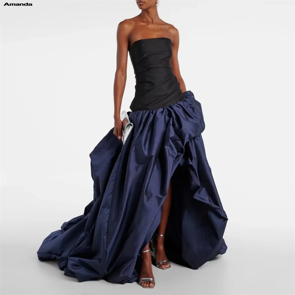 Amanda Customizd Sleeveless High‑low Split Satin Evening dress Prom gowns Voluminous Two‑tone Asymmetrical Glamorous Maxi dress