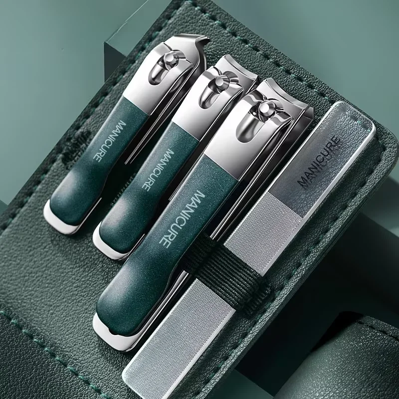 New Manicure Clipper Set 4 Pieces with Rotating Leather Pouch Professional Manicure Nail Care Tool Fingernail Set Home Care Gift