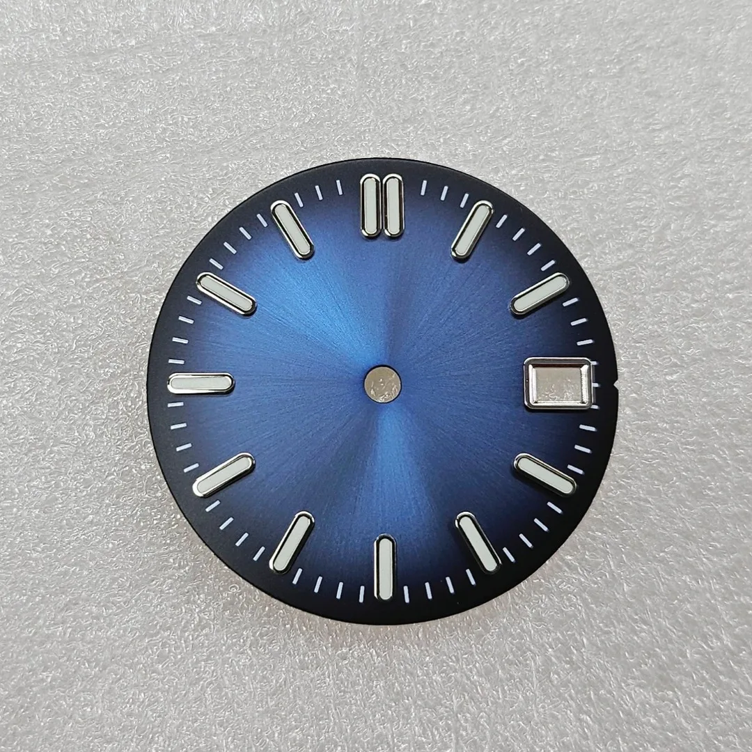 Esfera de reloj de 28,5mm con textura Sunburst, caras de reloj con calendario de fecha única, accesorios de reloj luminosos verdes para movimientos NH35/NH36