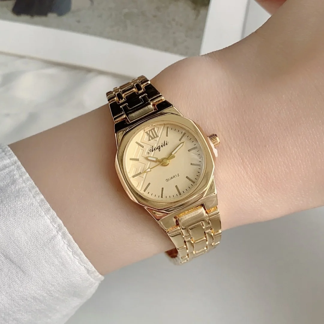ساعات ذهبية مستديرة للنساء بحزام معدني ساعة كوارتز كاجوال بسوار للسيدات ساعة يد بسيطة للسيدات zegarek damski