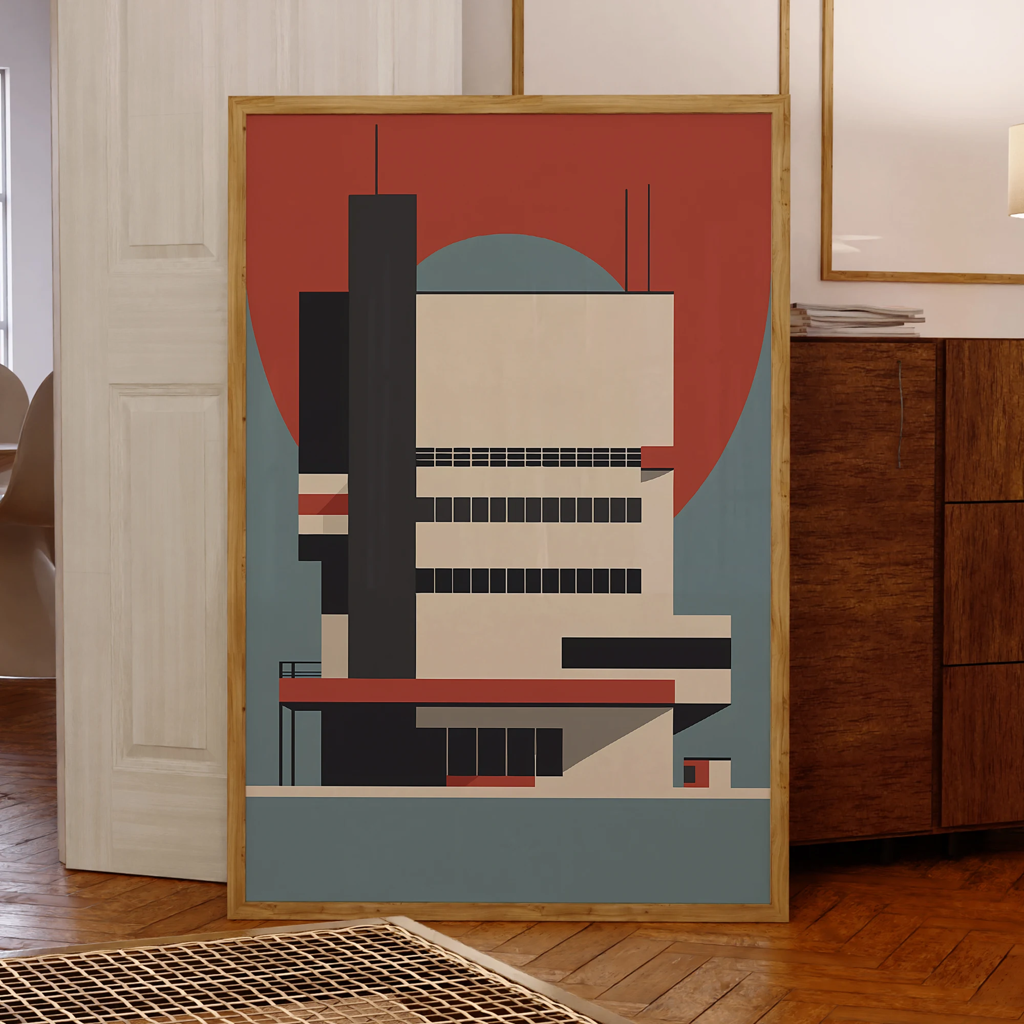 Moderne Retro Bauhaus Architektur Wand Kunstdrucke Aluminium Rahmen Leinwand Malerei Poster Bild Für Wohnzimmer Wohnkultur