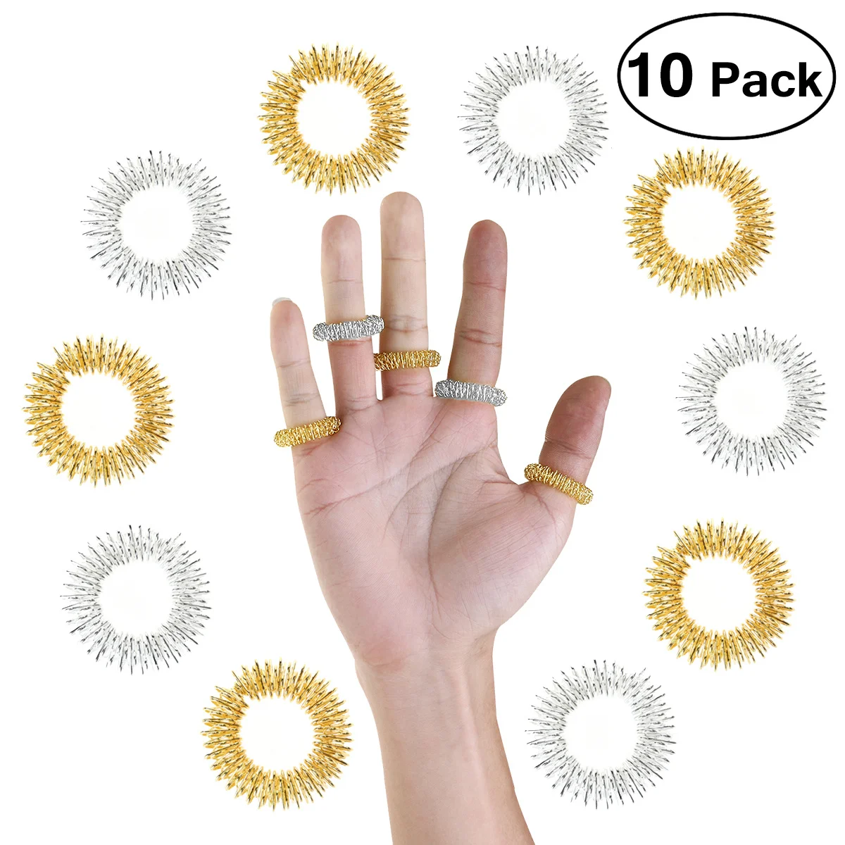10Pcs Acupressure Finger Massage Rings Stainless Steel Random Color Improve Concentration Reduce Finger Fatigue Pain Relief