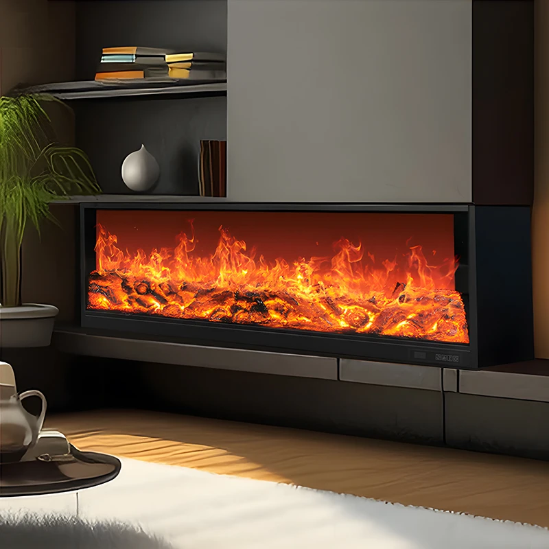 เตาผิงในร่ม 2D เปลวไฟจริงตกแต่งเตาผิงไฟฟ้าติดผนังไฟฟ้าแก้วโมเดิร์นเตาผิงถ่านไม้