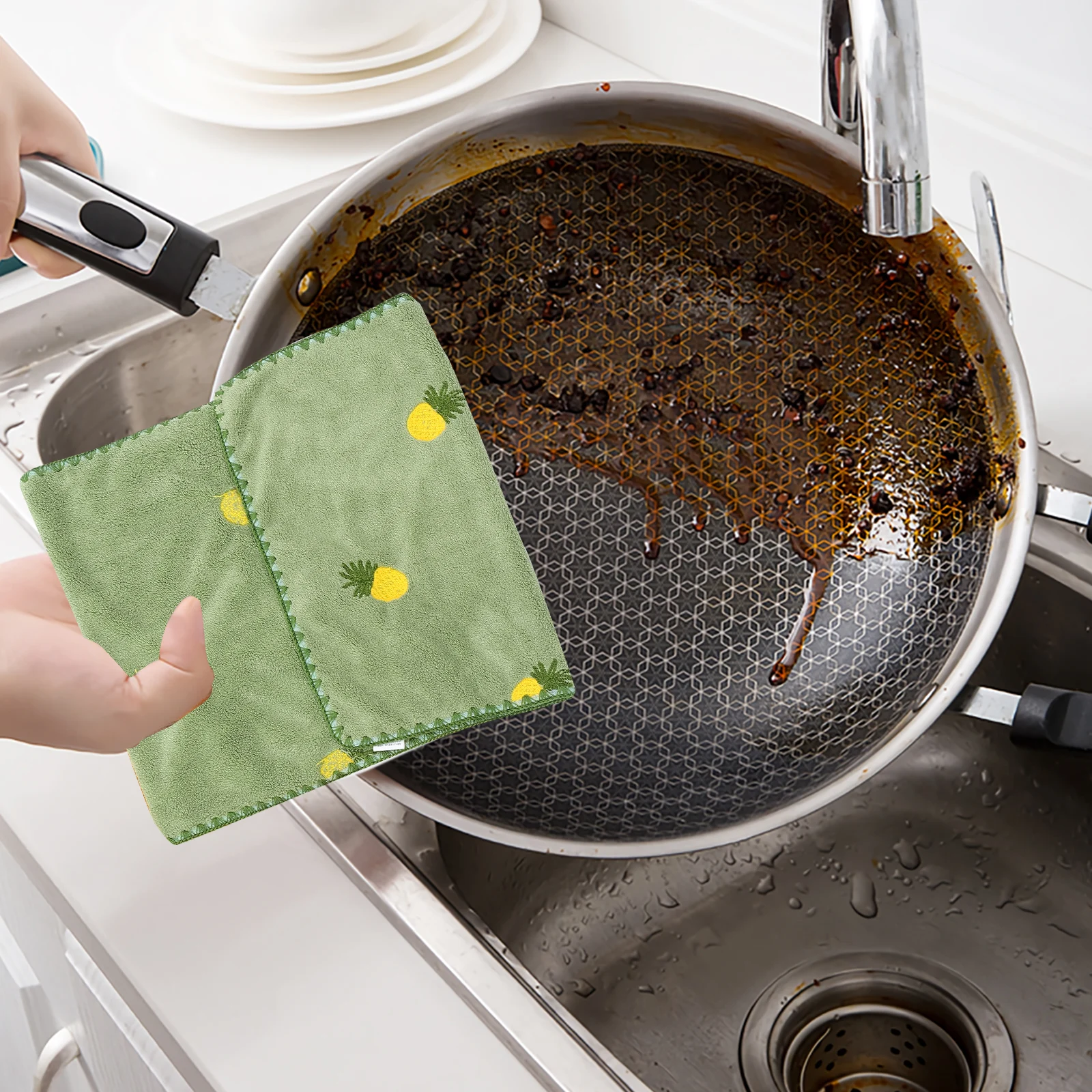 

2 Pcs Fruit Towels 35x75cm Pineapple Green Strawberry Yellow Coral Fleece Kitchen Hand Cleaning Cloth Absorbent