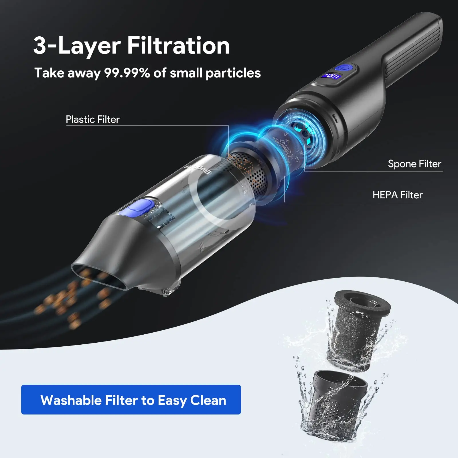 Bagotte BHV20 portátil 20KPa recargable inalámbrico Mini aspiradoras de mano de alta potencia aspiradora de mano inalámbrica para coche