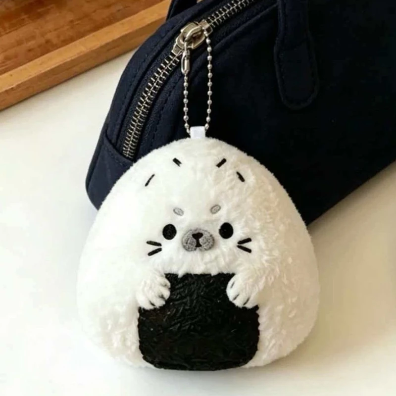 Cartoon Seal Rice Ball Plush Hanger Keychain Kawaii Simulation Sushi Seal Soft Stuffed Plush Bags Charm Pendant Keyrings Decor