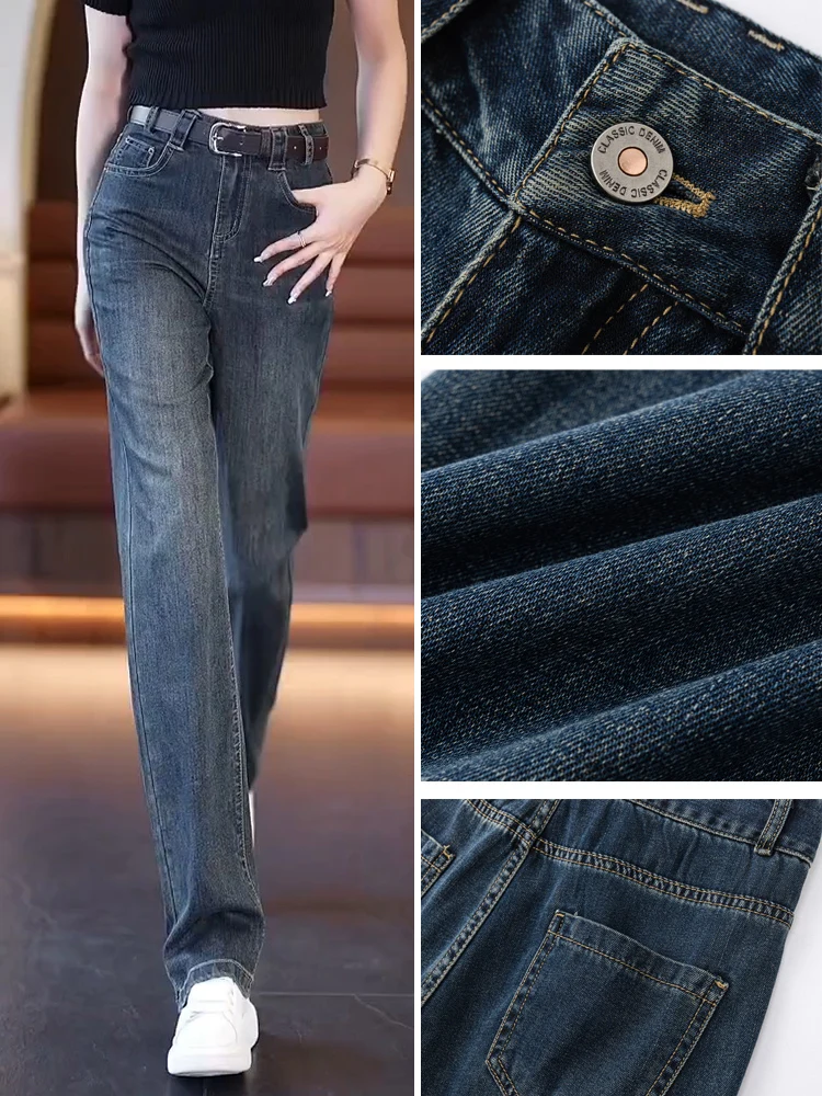

Retro High Waist Straight Leg Jeans Women's Loose Fit Slimming Wide Leg Pants Casual Cotton Polyester Blend Spring Autumn