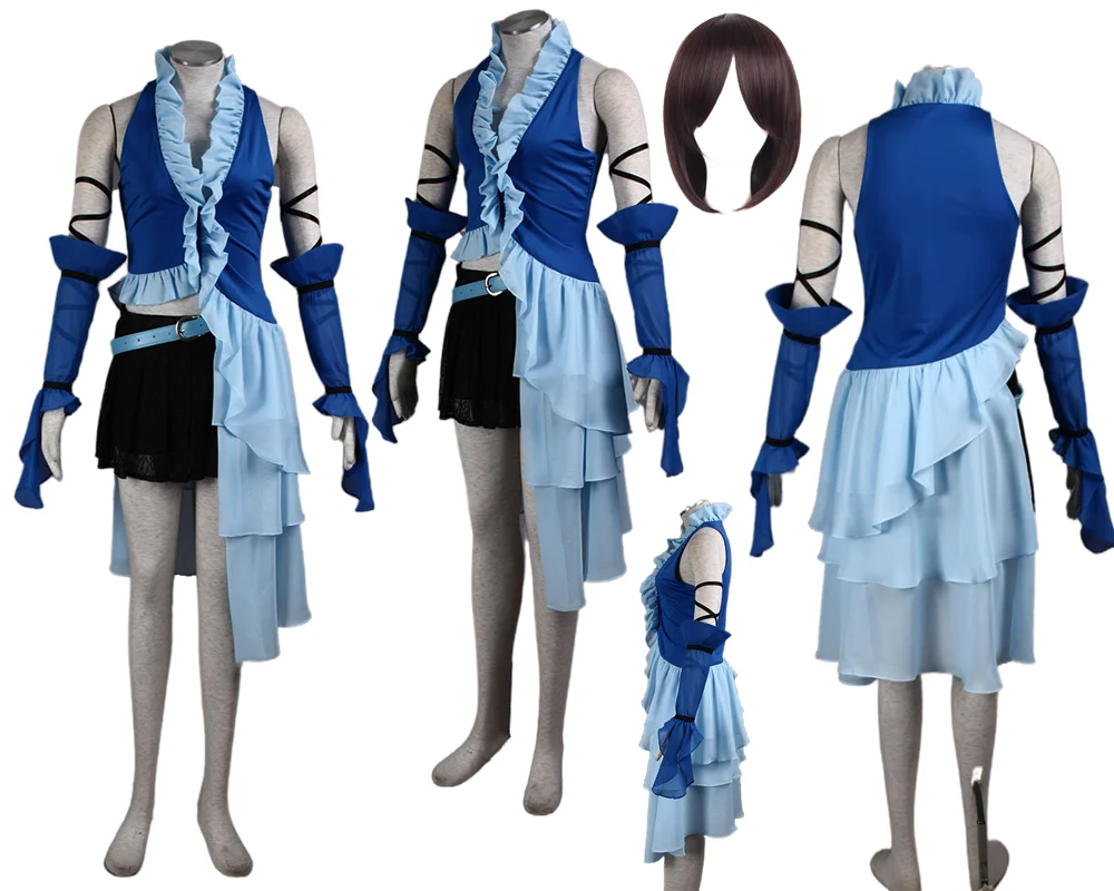 Anime Jeu Costume Yuna Cosplay Robe Bleue Yuna X-2 Femmes trempé Halloween Costume