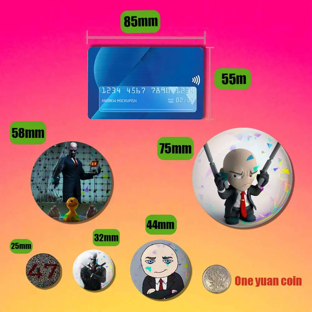 For Agent 47 Hitman Badge Cover Custom Pin Insignia Emblem Round Button 58mm 44mm Laser Film