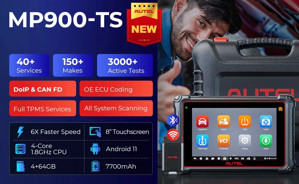 Autel MaxiPRO MP900TS MP900 TS OBD2 Diagnostic Scanner TPMS Programming Coding Tools 8 inch 40 Service