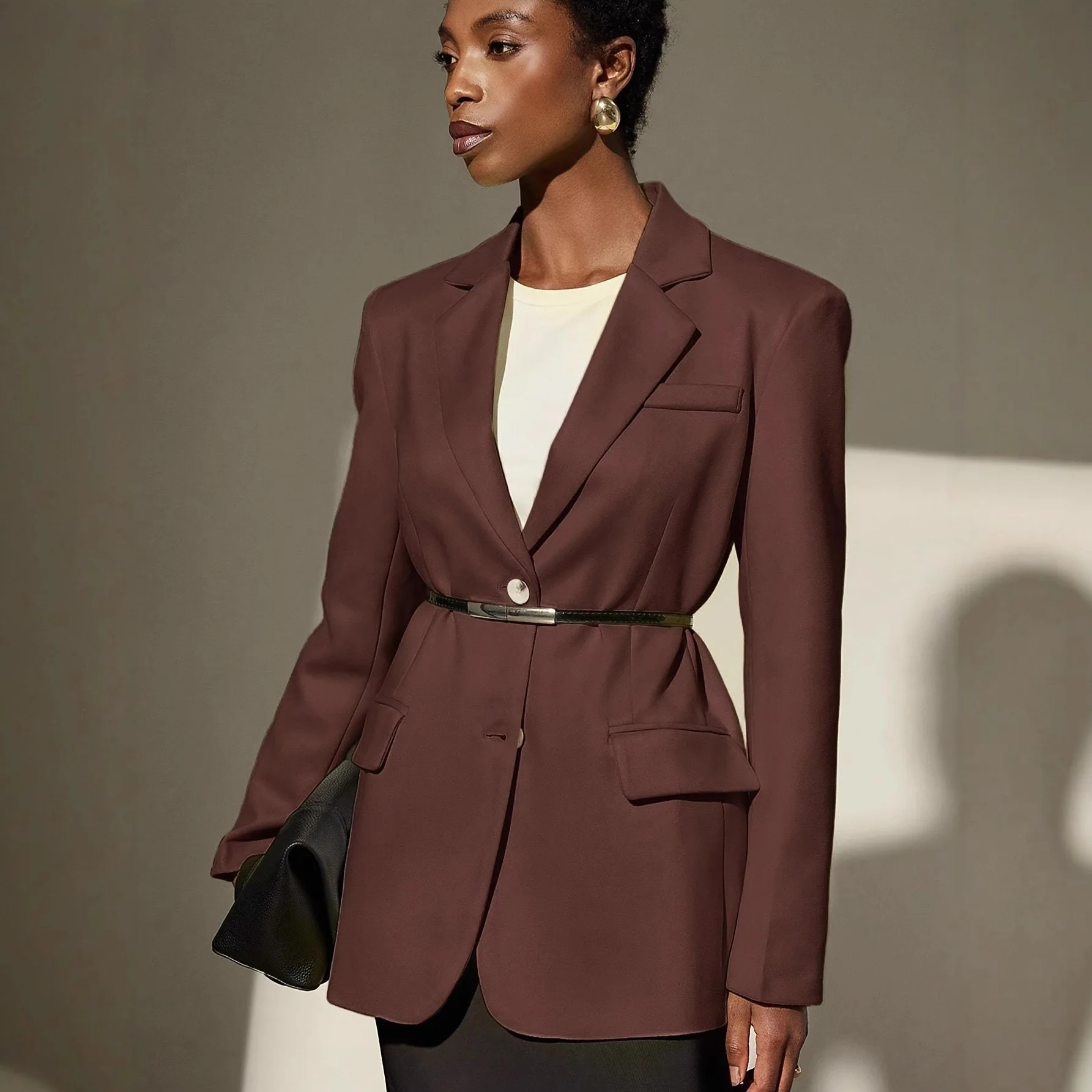 

2025 женский деловой повседневный пиджак, минималистичный дизайн, женский весенне-осенний пиджак с поясом 9905