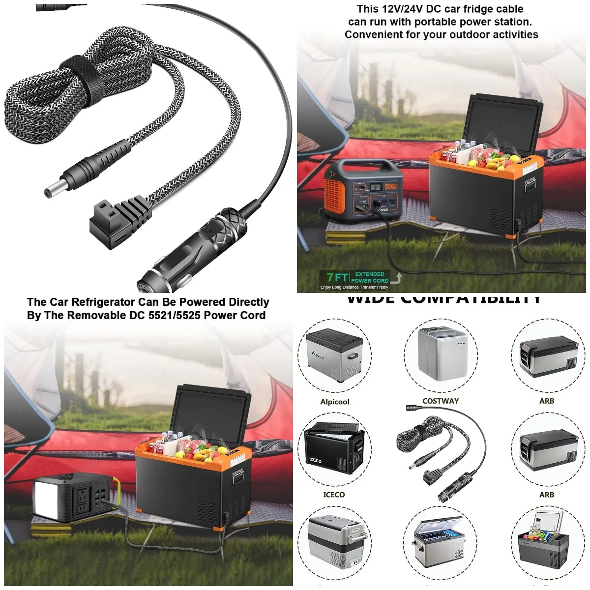 

Car Refrigerator DC Cable 12V-24V, Removable 5521/5525 for Laptop, Power Bank, Portable Fridge