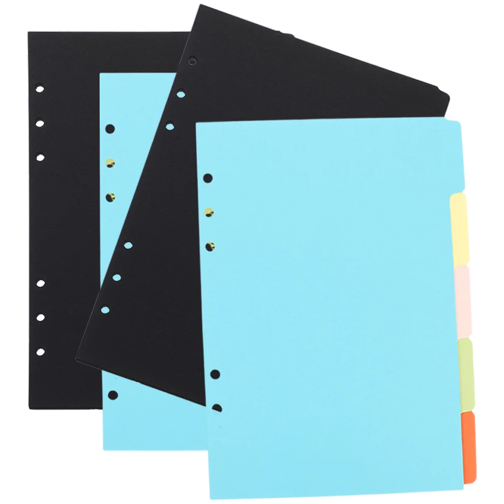 

4 Sets A5 Black Colorful Index Dividers for Notebook Binder Tabs Loose Leaf Page Markers Punched Classified Labels