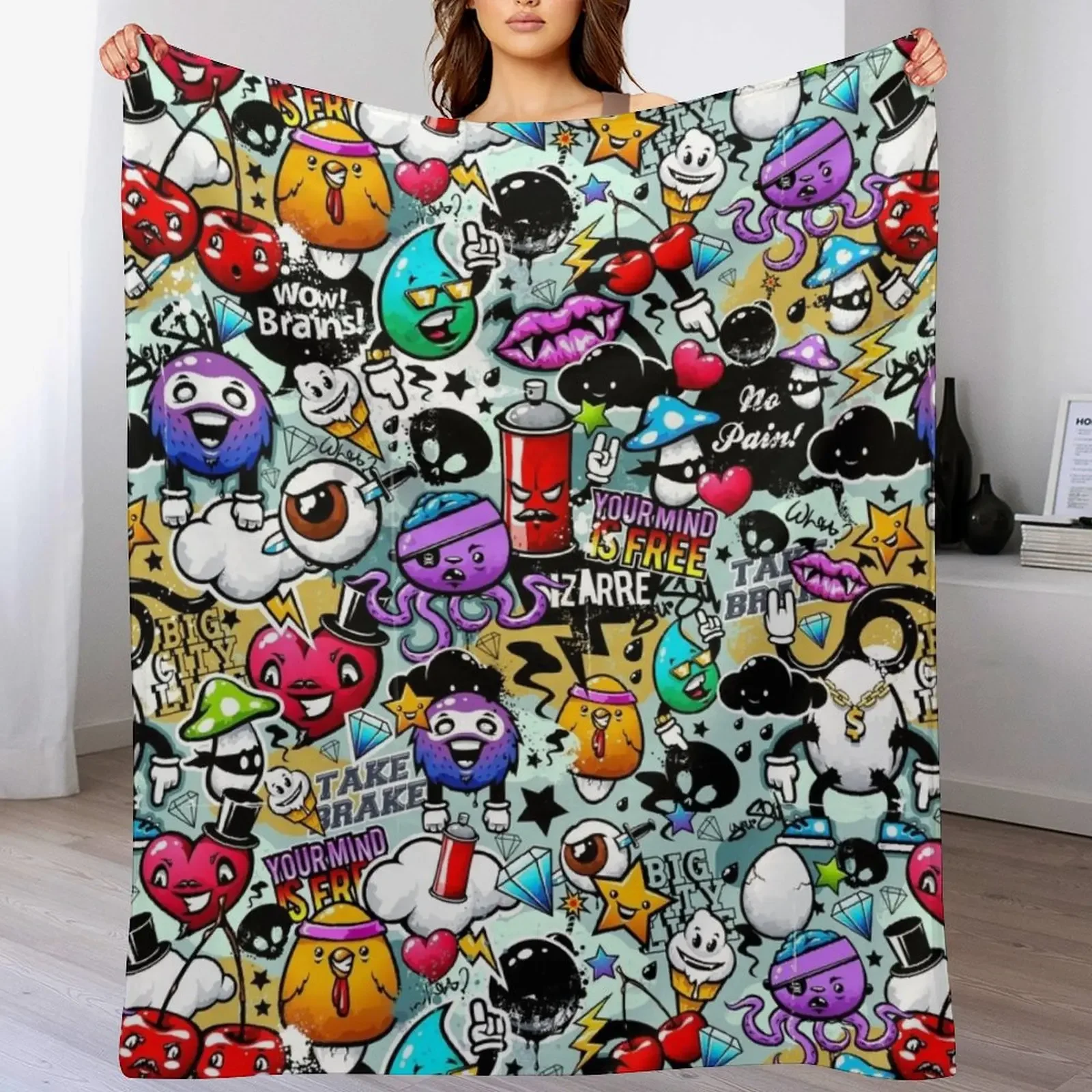 graffiti art drew Throw Blanket Wrinkle Resistant Lightweight Blanket