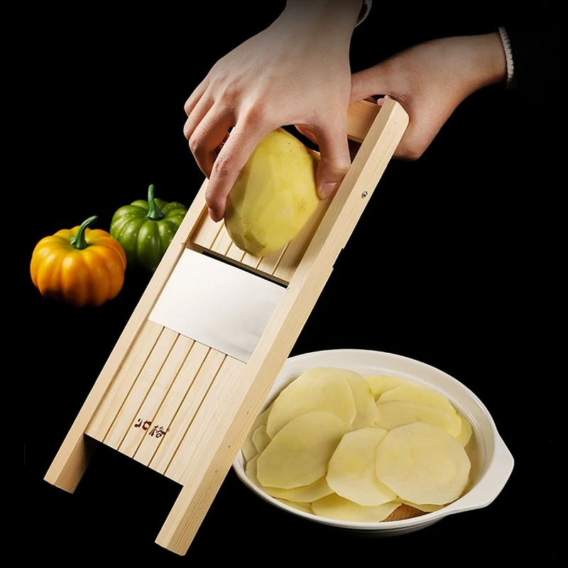 Wooden Vegetables Cutter,Adjustable Vegetable 0.5-7mm Slicer for Potato,Tomato and Onion Cabbage Shredder Chip Fruit Chopper