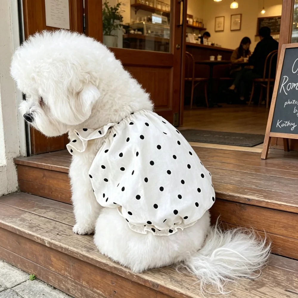 1 Stück klassisches gepunktetes Haustier-Tanktop, Anti-Shedding-Tanktop-Kleid für Haustiere, Teddybär, Kleidung für kleine und mittelgroße Katzen und Hunde – Detail 5