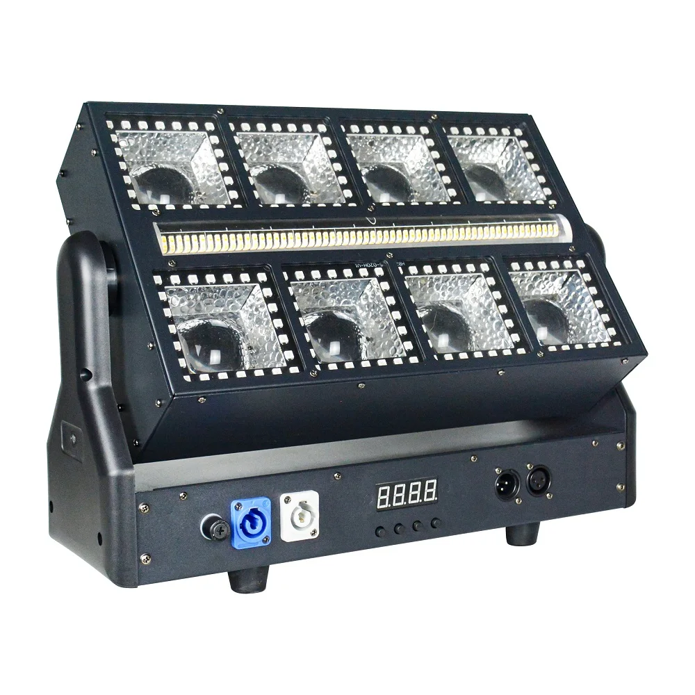 8 Eyes COB LED Blinder Strobe Light with RGB Ring, Matrix Wall Washer Moving Head Stage Effect Light DMX512 for Club Wedding