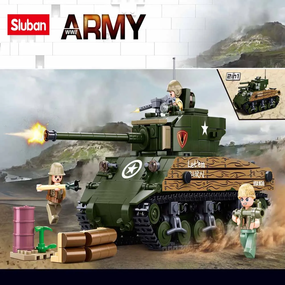 

Sluban Building Block Toys World War 2 B1110 M4A3(76W) Medium Tank 715PCS Bricks Combat Tank Compatbile With Leading Brands