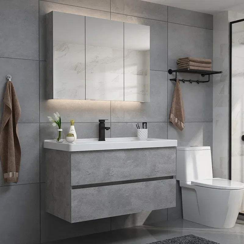 

Modern Minimalist Bathroom Cabinet Combination Light Luxury Intelligent Nordic Integrated Basin Small Unit Type Wash Basin