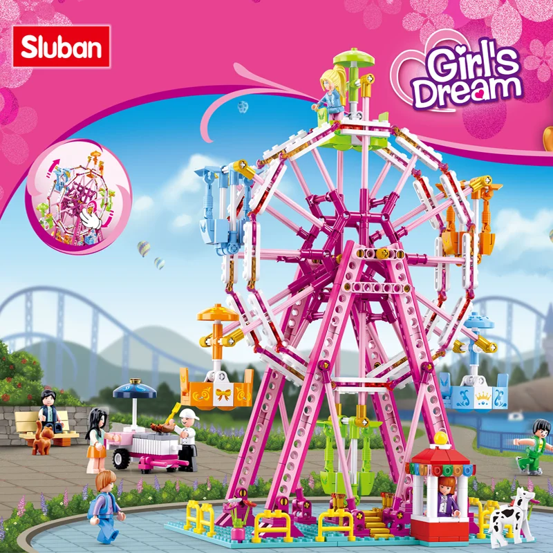 

Sluban Building Block Toys Girls Dream Pink Playground B0723 Colorful Ferris Wheel 789PCS Bricks Compatbile With Leading Brands