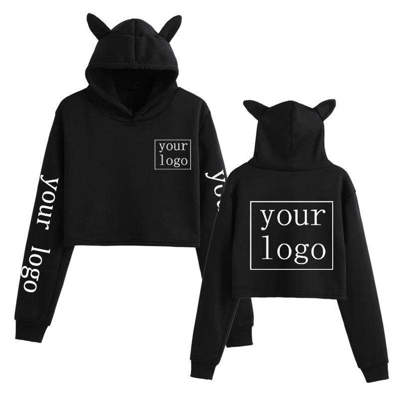 Women\'s Fashion New Custom Crop Tops Your OWN Design Brand Logo/Picture Hoodies Harajuku Cute Cat Ears Personalized Clothing