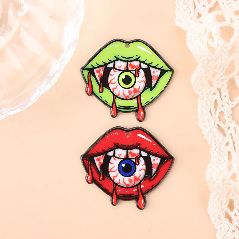 8Pcs Halloween Charms Creative Acrylic Creepy Bloody Eyeball Mouth Pendant For Keychain Necklace  Jewelry Diy Making